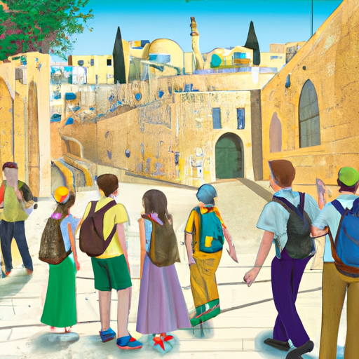 A group of tourists following a guide in Jerusalem's Old City.
